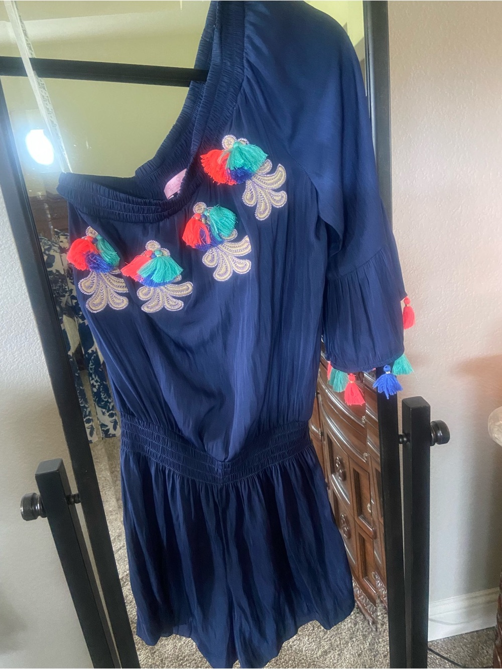 Lilly Pulitzer Navy Blue Elastic Waist Skirt with Tassel Detail